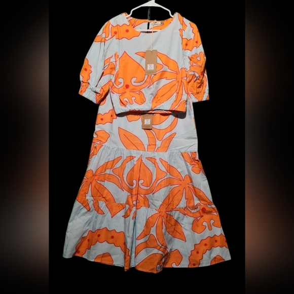 Maude Vivante Two Piece Set NWT Vibrant Orange and Blue Size Medium - Picture 2 of 2